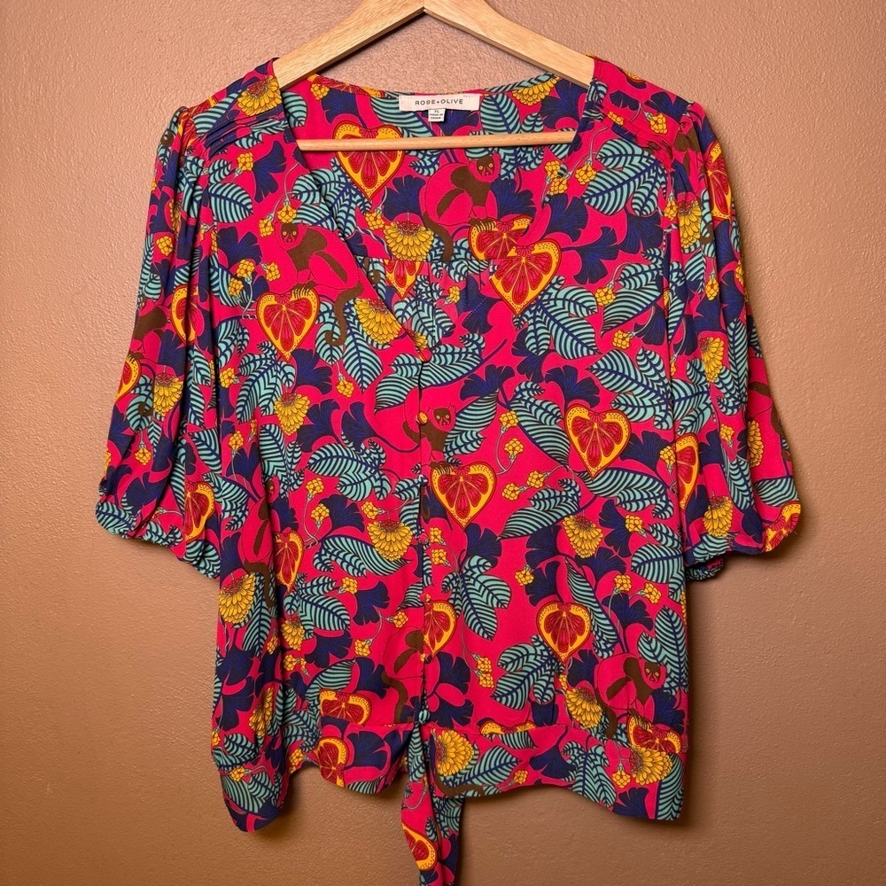 Rose & Olive Multicolor Tropical Pattern Blouse Womens Size XL Boho Travel Vaca - Picture 3 of 16